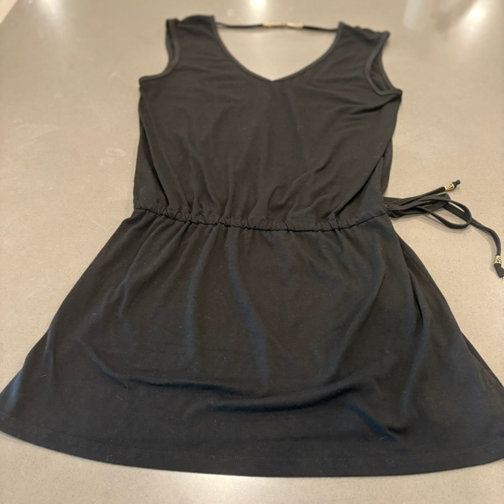 Hount Black Sleeveless V-Neck Mini Dress Beaded Back Detail Medium